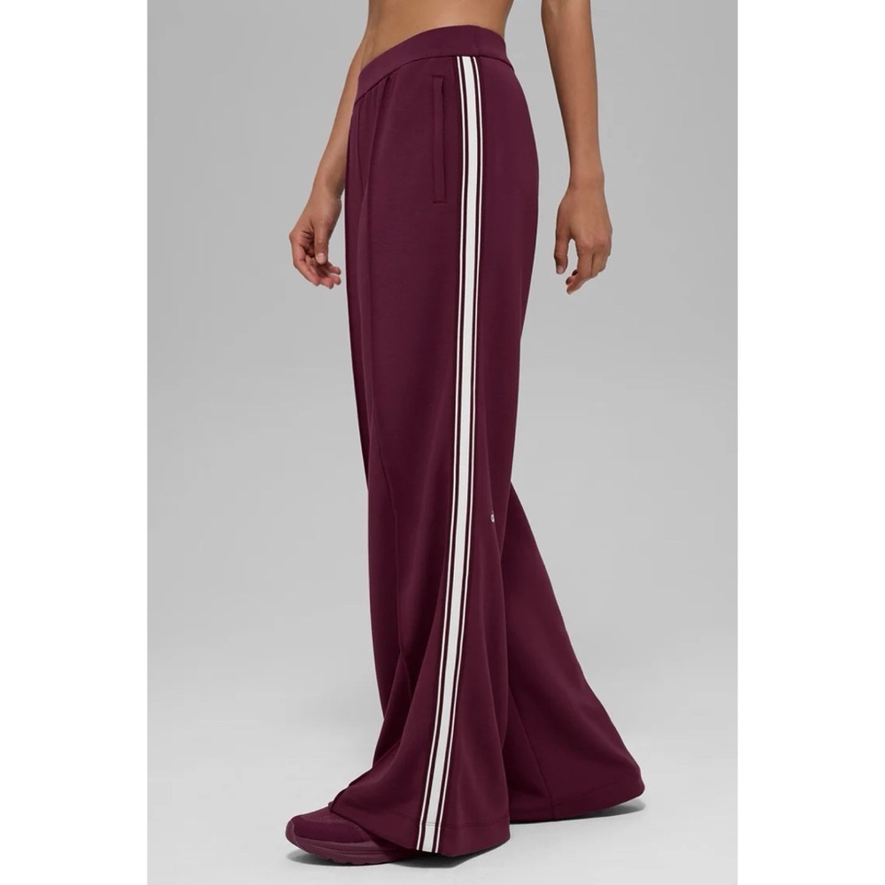 Alo Track Star Wide-Leg Pants Burgundy Stripe XXS